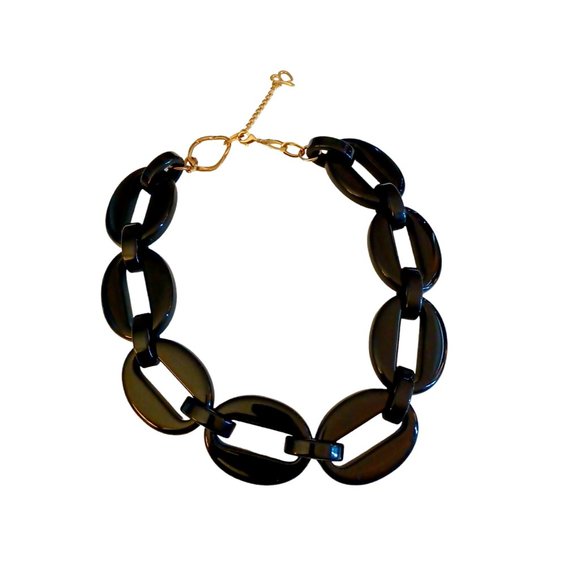 Diana Broussard Carly Black And Gold Tone Chunky Statement Choker Necklace 23" - Picture 3 of 7